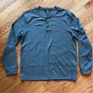 Gap Double-Knit Henley Long Sleeve Vintage Green T-Shirt Size Large